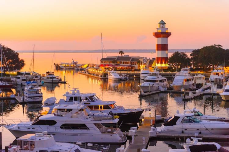hilton head boat harbor at sunset