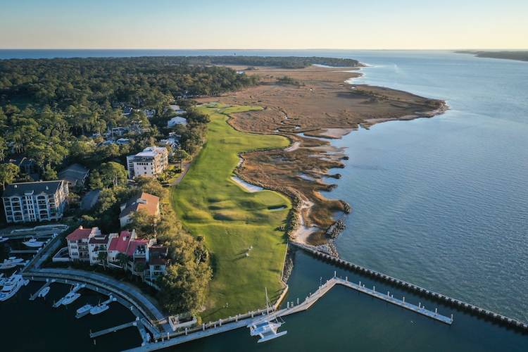 aerial view of Harbour Town Golf Links in Hilton Head, SC