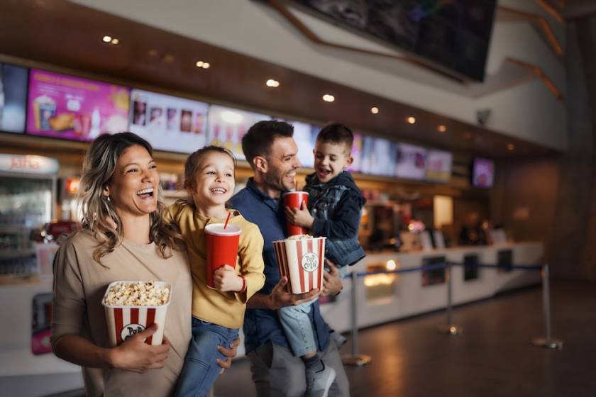 family at movie theater