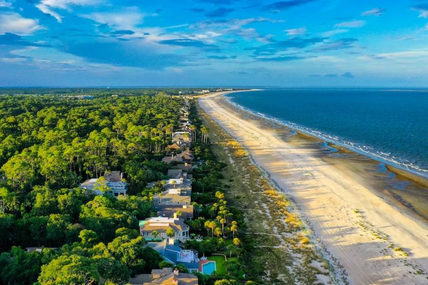 aerial view of hilton head beach